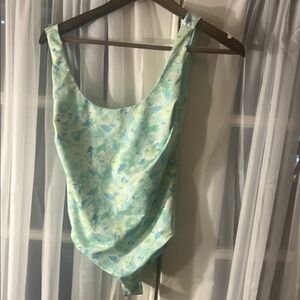 LoveShackFancy Freya Aqua and Blue Patterned Swimsuit Women’s X-Small